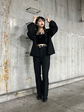 「schott（ショット）の【Women's】SchottxRUMBLE RED/ショット×ランブルレッド/CHIFFON SNOW PARKA/シフォン スノーパーカー（シャツ/ブラウス、ブラック系）」を使った、𝐍𝐚𝐨さん（レディース・164cm）の春コーディネート