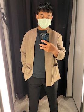 「ZARA（ザラ）のアイテム（ノーカラージャケット）」を使った、Mory Zanさん（メンズ・167cm）の秋コーディネート