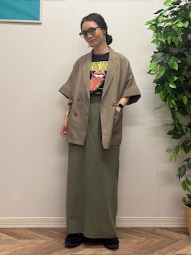 「Right-on（ライトオン）のHONEYSUCKLE ROSE(ハニーサックルローズ)【そよラク】ハーフスリーブジャケット（テーラードジャケット、ブラウン系）」を使った、いのうえまいさん（レディース・158cm）の夏コーディネート