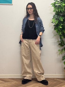 「Right-on（ライトオン）のHONEYSUCKLE ROSE(ハニーサックルローズ)ＣＯＯＬＴＯＵＣＨデニムビッグシャツ（シャツ/ブラウス、ブルー系）」を使った、いのうえまいさん（レディース・158cm）の夏コーディネート
