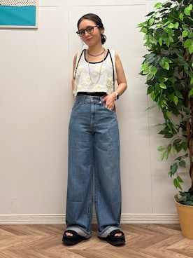 「BACK NUMBER（バックナンバー）のライトナップサック（ショルダーバッグ、レッド系）」を使った、いのうえまいさん（レディース・158cm）の夏コーディネート
