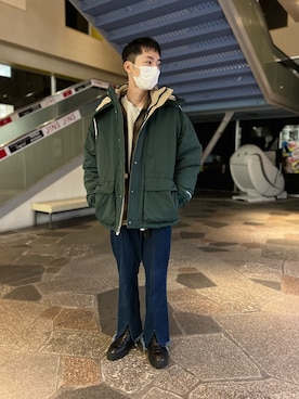 「CPCM（シーピーシーエム）のアイテム（ダウンジャケット/コート）」を使った、JOICHIROさん（メンズ・172cm）の冬コーディネート