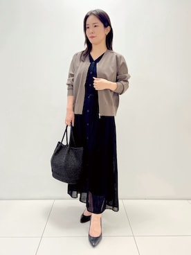 「UNTITLED（アンタイトル）の【アンサンブル可/日除け・冷房対策】シアーレーヨンZIPカーディガン（カーディガン/ボレロ、ブラウン系）」を使った、ukiさん（レディース）の夏コーディネート