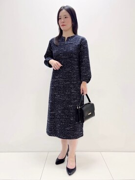 「UNTITLED（アンタイトル）の【洗える/ストレッチ】ツイードジャージワンピース（ワンピース、ブラック系）」を使った、ukiさん（レディース）の秋コーディネート