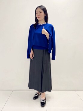 「UNTITLED（アンタイトル）の【アンサンブル可/薄手】ベーシッククルーネックカーディガン（カーディガン/ボレロ、ブルー系）」を使った、ukiさん（レディース）の秋コーディネート
