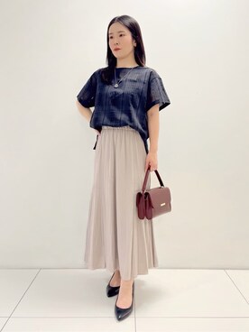 「UNTITLED（アンタイトル）の【セットアップ可/エレガント】シアーチェックTブラウス（シャツ/ブラウス、グレー系）」を使った、ukiさん（レディース）の秋コーディネート