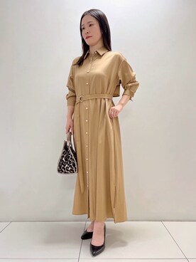「UNTITLED（アンタイトル）の【前開きボタン/ベルト付/羽織シャツ/】2WAYトレンチ風ワンピース（ワンピース、イエロー系）」を使った、ukiさん（レディース）の秋コーディネート