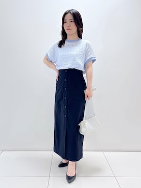「UNTITLED（アンタイトル）の【洗える／シアー】ミニヨンレースプルオーバー（Tシャツ/カットソー、ブルー系）」を使った、ukiさん（レディース）の夏コーディネート