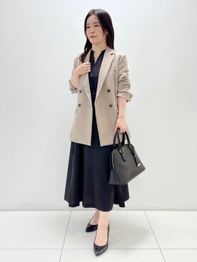 「UNTITLED（アンタイトル）の【新色追加/セットアップ可】エアリー ダブルブレストジャケット（テーラードジャケット、ベージュ系）」を使った、ukiさん（レディース）の夏コーディネート