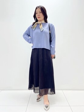 「UNTITLED（アンタイトル）の【洗える/光沢感】ファンシーヤーンニット（ニット/セーター、ブルー系）」を使った、ukiさん（レディース）の冬コーディネート