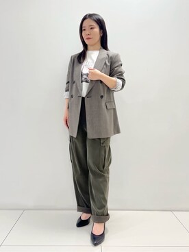 「UNTITLED（アンタイトル）の【セットアップ可】ウールライク ダブルブレストジャケット（テーラードジャケット、グレー系）」を使った、ukiさん（レディース）の秋コーディネート