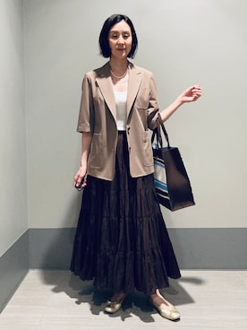 「DRESSTERIOR（ドレステリア）の【接触冷感/UVカット/セットアップ可】 2WAYストレッチスリークオータージャケット（テーラードジャケット、ブラウン系）」を使った、Furuさん（レディース・164cm）の春コーディネート