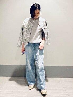 「DRESSTERIOR（ドレステリア）のラメミックスツイードジャケット（ノーカラージャケット、グレー系）」を使った、Furuさん（レディース・164cm）の春コーディネート