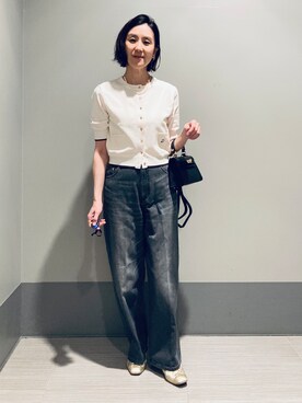 「DRESSTERIOR（ドレステリア）の【UVカット/ウォッシャブル】クールタッチ ニットカーディガン（カーディガン/ボレロ、ホワイト系）」を使った、Furuさん（レディース・164cm）の春コーディネート