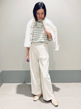 「DRESSTERIOR（ドレステリア）の【ウォッシャブル】バンドカラー ホワイトＧジャン（デニムジャケット、ホワイト系）」を使った、Furuさん（レディース・164cm）の春コーディネート