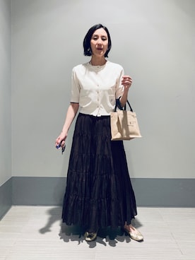 「DRESSTERIOR（ドレステリア）のコットンボイルティアードスカート（スカート、ブラウン系）」を使った、Furuさん（レディース・164cm）の春コーディネート
