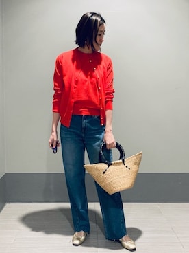 「DRESSTERIOR（ドレステリア）の【ウォッシャブル】コットンシルクフレンチスリーブニット（ニット/セーター、レッド系）」を使った、Furuさん（レディース・164cm）の春コーディネート