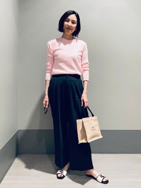 「DRESSTERIOR（ドレステリア）の【ウォッシャブル】コットンフルニードルニット（ニット/セーター、ピンク系）」を使った、Furuさん（レディース・164cm）の春コーディネート
