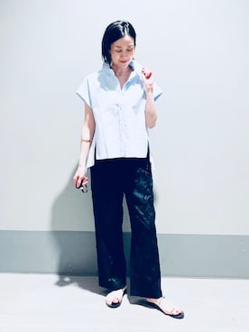 「DRESSTERIOR（ドレステリア）の【毎年人気/ウォッシャブル】バックフレアオックスシャツ（シャツ/ブラウス、ブルー系）」を使った、Furuさん（レディース・164cm）の春コーディネート