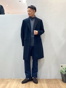「アイテム（チェスターコート、ブルー系）」を使った、シュンさん（メンズ・167cm）の冬コーディネート