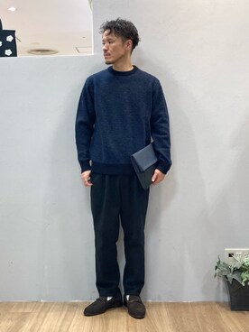 「アイテム（クラッチバッグ、ブルー系）」を使った、シュンさん（メンズ・167cm）の冬コーディネート