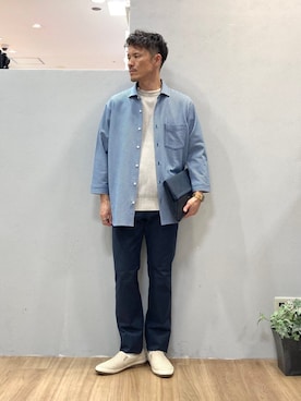 「アイテム（クラッチバッグ、ブルー系）」を使った、シュンさん（メンズ・167cm）の春コーディネート