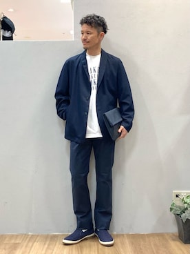 「アイテム（クラッチバッグ、ブルー系）」を使った、シュンさん（メンズ・167cm）の春コーディネート