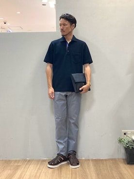 「アイテム（クラッチバッグ、ブルー系）」を使った、シュンさん（メンズ・167cm）の夏コーディネート