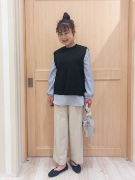 「DRESKIP（ドレスキップ）の【洗える/S-LL】脚のラインを拾いにくい センタープレス タックワイドパンツ（その他パンツ、ベージュ系）」を使った、モランさん（レディース・160cm）の冬コーディネート