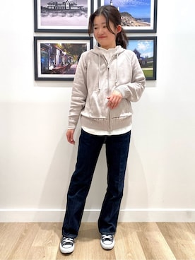 「Dessin（デッサン）の【SHERRILL】フレアデニム〈S～L〉（デニムパンツ、ブルー系）」を使った、Harunaさん（レディース・160cm）の冬コーディネート