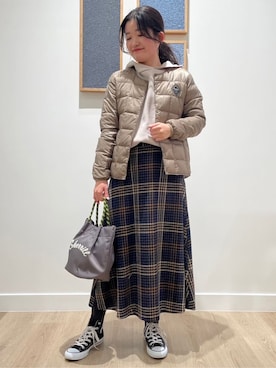 「アイテム（ダウンジャケット/コート、ベージュ系）」を使った、Harunaさん（レディース・160cm）の冬コーディネート