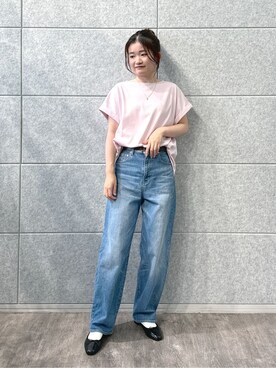 「Dessin（デッサン）の【二の腕カバー／UVカット】ロールアップスリーブ裾ギャザーカットソー（Tシャツ/カットソー、ピンク系）」を使った、Harunaさん（レディース・160cm）の夏コーディネート