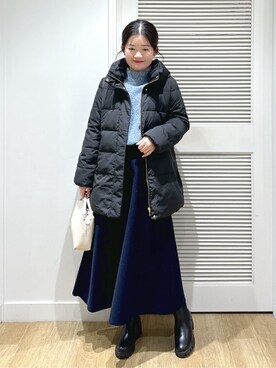 「Dessin（デッサン）の3WAYオリジナルテープミニボストン（ボストンバッグ、ホワイト系）」を使った、Harunaさん（レディース・160cm）の冬コーディネート