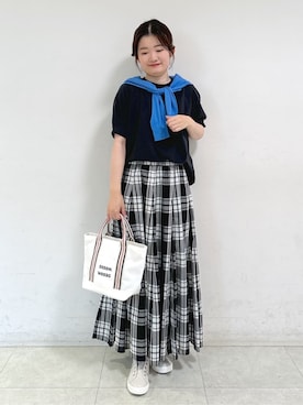 「Dessin（デッサン）の【洗える】パフスリーブカットソー（XS～L）（Tシャツ/カットソー、グレー系）」を使った、Harunaさん（レディース・160cm）の夏コーディネート