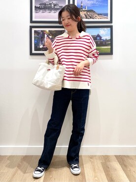 「Dessin（デッサン）の【SHERRILL】フレアデニム〈S～L〉（デニムパンツ、ブルー系）」を使った、Harunaさん（レディース・160cm）の春コーディネート