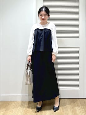 「Dessin（デッサン）の【入卒/セレモニー/洗える】セットアップ風ワンピース（ワンピース、ブルー系）」を使った、Harunaさん（レディース・160cm）の冬コーディネート