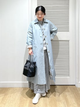 「Dessin（デッサン）の【洗える】ステンカラーコート（S～L）（ステンカラーコート、グリーン系）」を使った、Harunaさん（レディース・160cm）の春コーディネート