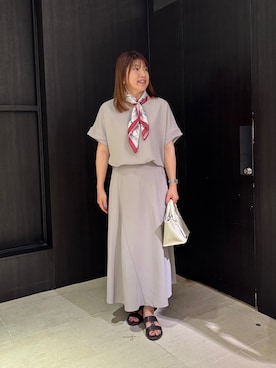 「UNTITLED（アンタイトル）の【セットアップ可/UVカット/前後2WAY】リラクシーフレンチスリーブブラウス（Shirts、ベージュ系）」を使った、SaKiさん（レディース・155cm）の春コーディネート