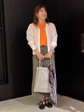「UNTITLED（アンタイトル）の【アンサンブル可/日除け・冷房対策】シアーレーヨンZIPカーディガン（Cardigans、ホワイト系）」を使った、SaKiさん（レディース・155cm）の夏コーディネート