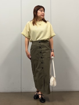 「UNTITLED（アンタイトル）のファンシーツイードブラウス（Shirts、イエロー系）」を使った、SaKiさん（レディース・155cm）の夏コーディネート
