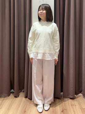 「grove（グローブ）の【おうちで洗える】顔周りすっきり、ボートネックニット（ニット/セーター、ホワイト系）」を使った、みちゃさん（レディース・150cm）の冬コーディネート