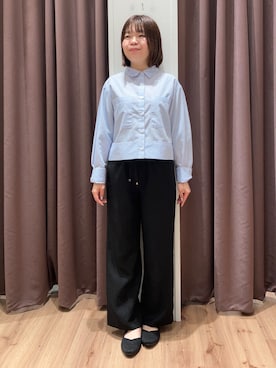 「grove（グローブ）の【貴島明日香さん着用／イージーケア／接触冷感】麻ブレンドクロップドシャツ（シャツ/ブラウス、ブルー系）」を使った、みちゃさん（レディース・150cm）の春コーディネート