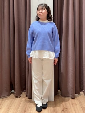 「grove（グローブ）の毎日着たくなる、もちもち畦編みニット（ニット/セーター、ブルー系）」を使った、みちゃさん（レディース・150cm）の冬コーディネート