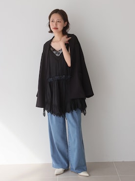 「SLOBE IENA（スローブイエナ）のシングルオーバージャケット（その他アウター、ブラック系）」を使った、Kamiyaさん（レディース・164cm）の春コーディネート