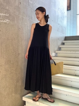 「SLOBE IENA（スローブイエナ）のアメスリバルーンワンピース（ワンピース、ブラック系）」を使った、Kamiyaさん（レディース・164cm）の夏コーディネート