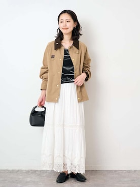 「Barbour（バブアー）のBARBOUR/バブアー SLOBE別注 TRANSPORT modify（その他アウター、ベージュ系）」を使った、Kamiyaさん（レディース・164cm）の夏コーディネート