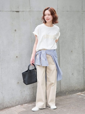 「Healthy denim（ヘルシーデニム）のHealthy Denim/ヘルシーデニム SLOBE別注 PINK PEPPER（デニムパンツ、ベージュ系）」を使った、Kamiyaさん（レディース・164cm）の春コーディネート