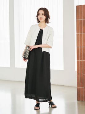 「SLOBE IENA（スローブイエナ）の《遮熱/UVカット》ハーフスリーブニットカーディガン（カーディガン/ボレロ、ホワイト系）」を使った、Kamiyaさん（レディース・164cm）の春コーディネート
