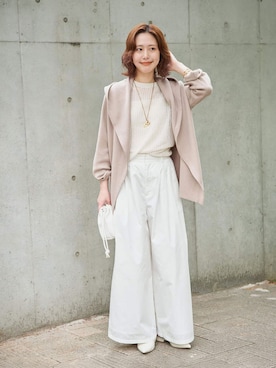 「SLOBE IENA（スローブイエナ）のタックワイドパンツ（その他パンツ、ホワイト系）」を使った、Kamiyaさん（レディース・164cm）の春コーディネート