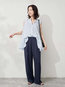 「SLOBE IENA（スローブイエナ）の《セットアップ対応可/WEBのみ4サイズ展開》撥水2タックチノパンツ（チノパンツ、ブルー系）」を使った、Kamiyaさん（レディース・164cm）の夏コーディネート